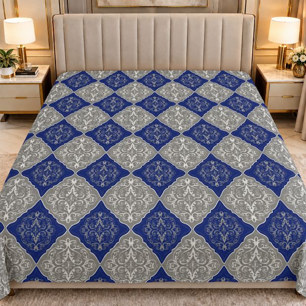 Flipkart SmartBuy Microfiber Double Flat 110 TC Printed 1 Bedsheet(Blue, Grey)