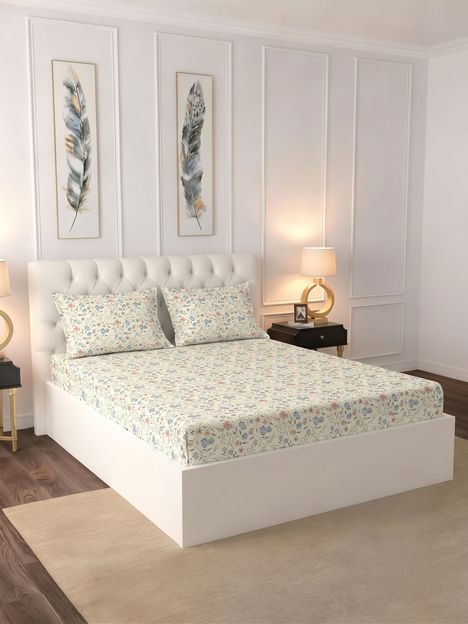 Raymond Home Cotton Double Flat 104 TC Floral 1 Bedsheet(Multicolor)