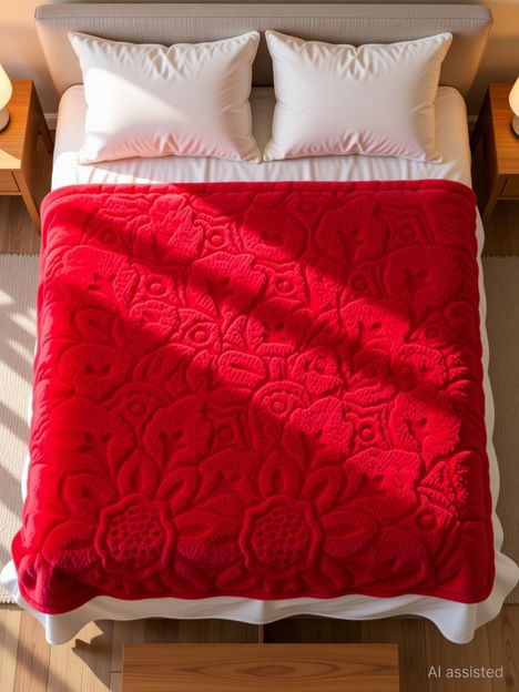 LA VERNE Self Design Double Mink Blanket for Heavy Winter(Woollen Blend, Red.S)