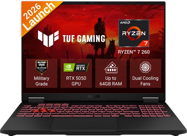 ASUS TUF Gaming A16 (2026) AMD Ryzen 7 260 - (16 GB/512 GB SSD/Windows 11 Home/8 GB Graphics/NVIDIA GeForce RTX 5050/144 Hz) FA608UHI-TU238WS Gaming Laptop(16 inch, Jaeger Gray, 2.2 kg, With MS Office)