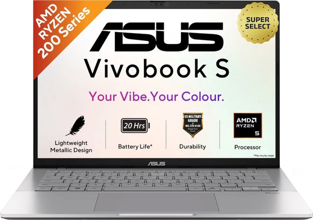 ASUS Vivobook S14 (2026) with Metallic Design, Gaming Grade CPU AMD Ryzen 5 220 - (16 GB/512 GB SSD/Windows 11 Home) M3407HA-LY136WS Thin and Light Laptop(14 inch, Cool Silver, 1.4 kg, With MS Office)
