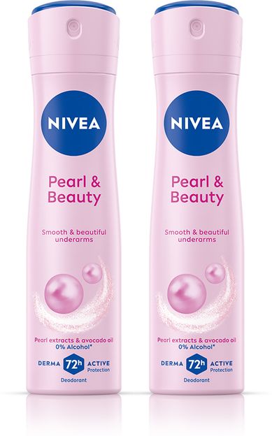 NIVEA Pearl and Beauty Combo for Smooth Underarms, 0% Alcohol, 72h Active Protection Deodorant Spray - For Women(300 ml, Pack of 2)