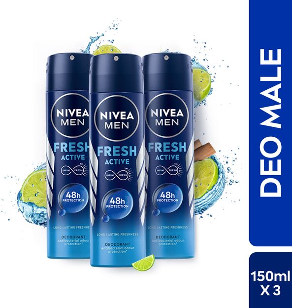 Nivea Men Fresh Active Combo , Antibacterial 48h Protection, Long Lasting, Anti Prespirant Deodorant Spray - For Men(450 ml, Pack of 3)