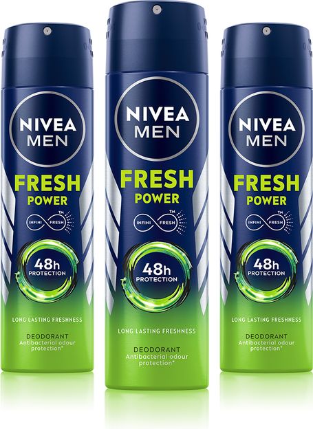 NIVEA Fresh Power Deo Spray, 48h Derma Odour Protection with Citrus, Musk, Spice Deodorant Spray - For Men(450 g, Pack of 3)