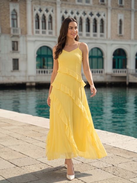 AAYU Women Layered Yellow Maxi/Full Length Dress