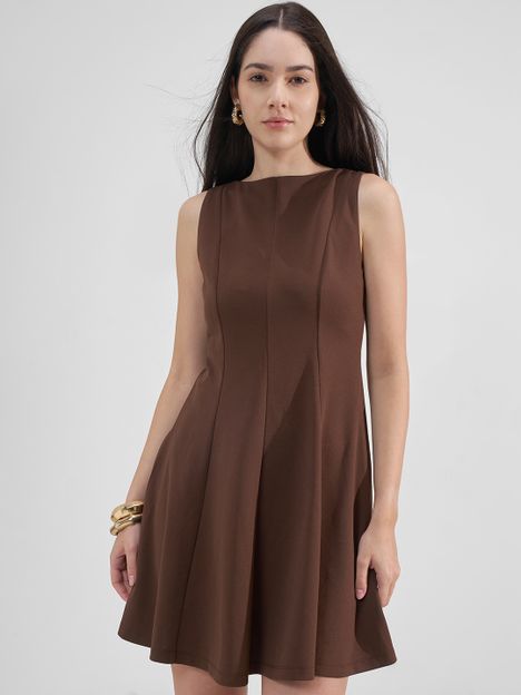 Tokyo Talkies Women Fit and Flare Brown Above Knee/Mid Thigh Length Dress