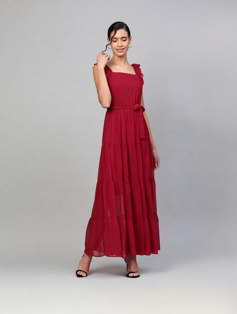SASSAFRAS Women Maxi Red Full Length Dress