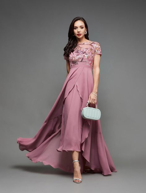Miss Chase Women Layered Pink Midi/Calf Length Dress