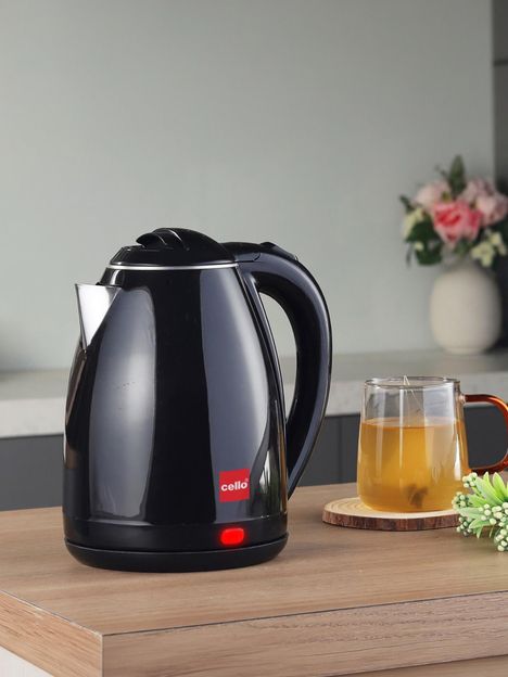 cello Pluto Quick Boil 1350 Watts Double Wall Cool Touch Outer Body Stainless Steel Electric Kettle(1.5 L, Black)