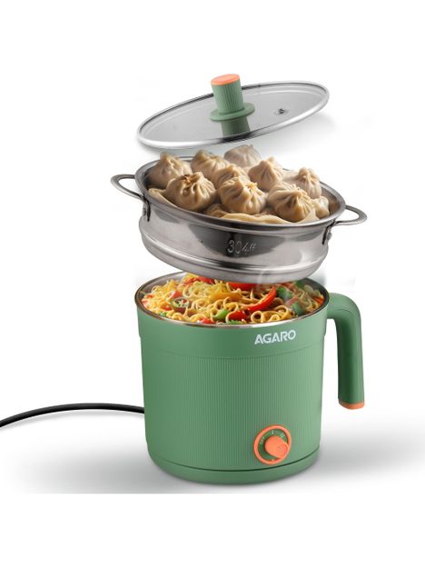 AGARO Regency Multi Cook Kettle With Steamer, 1.2L Inner Pot, Double Layered Body, Multi Cooker Electric Kettle(1.2 L, Sea Green)