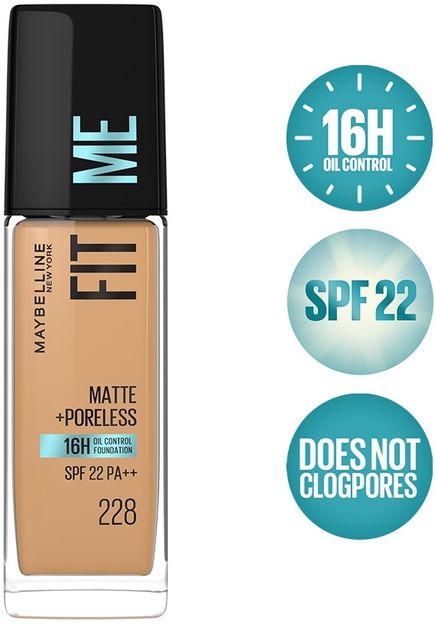 MAYBELLINE NEW YORK Fit Me Matte+Poreless Liquid Foundation (With Pump & SPF 22), 228 Soft Tan, 30ml Foundation(228 Soft Tan, 30 ml)