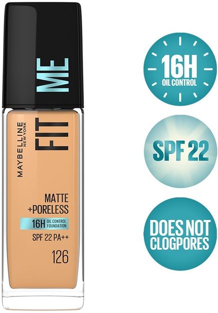 MAYBELLINE NEW YORK Matte+Poreless Liquid Foundation 126 Light pecan |16 HR Oil Control,30 ml Foundation(Light pecan, 30 ml)