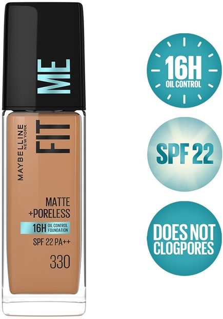 MAYBELLINE NEW YORK Fit Me Matte+Poreless Liquid Foundation (With Pump & SPF 22), 330 Toffee Foundation(330 Toffee, 30 ml)