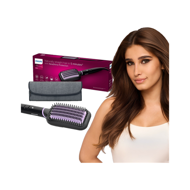 PHILIPS 5000 Series Heated Straightening Brush BHH896/10 Hair Straightener Brush(Black)