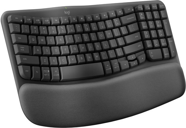 Logitech Wave Keys Bluetooth Standard Laptop Keyboard Compatible with Desktop, Laptop, Mac Wireless Ergonomic Keyboard with Cushioned Palm Rest, Comfortable Natural Typing(Graphite)
