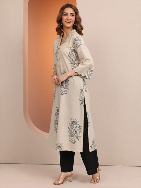 LIBAS Women Printed Straight Kurta(White)