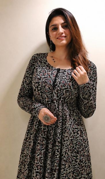 JODAA Women Printed Anarkali Kurta(Black)