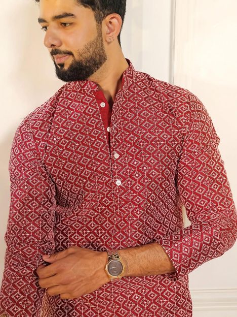 Koshin Men Embroidered Straight Kurta(Multicolor)