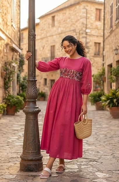 Sootkala Women Printed Anarkali Kurta(Pink)