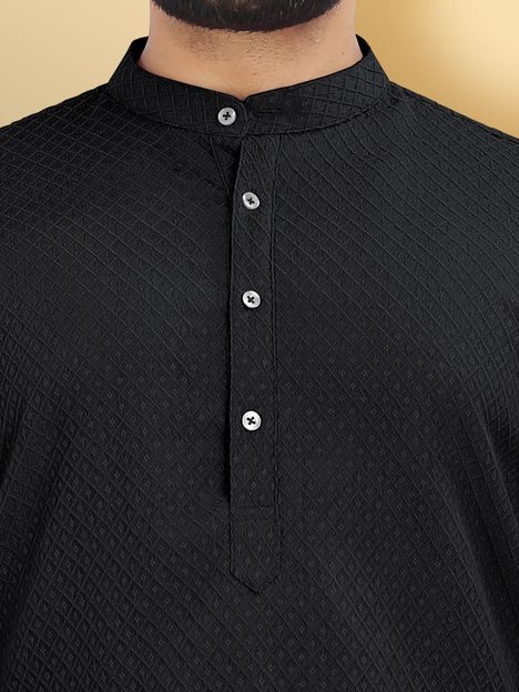 VTEXX Men Self Design Straight Kurta(Black)