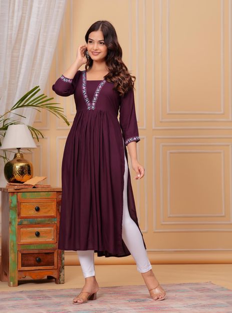 TANTANATAN Women Embroidered Anarkali Kurta(Brown)