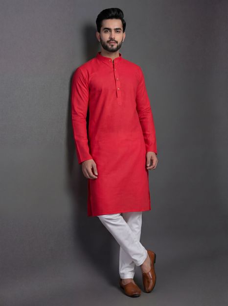 Tibra Collection Men Solid Straight Kurta(Red)
