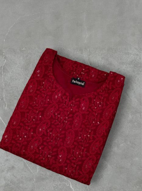 Umoly Women Chikan Embroidery Straight Kurta(Maroon)