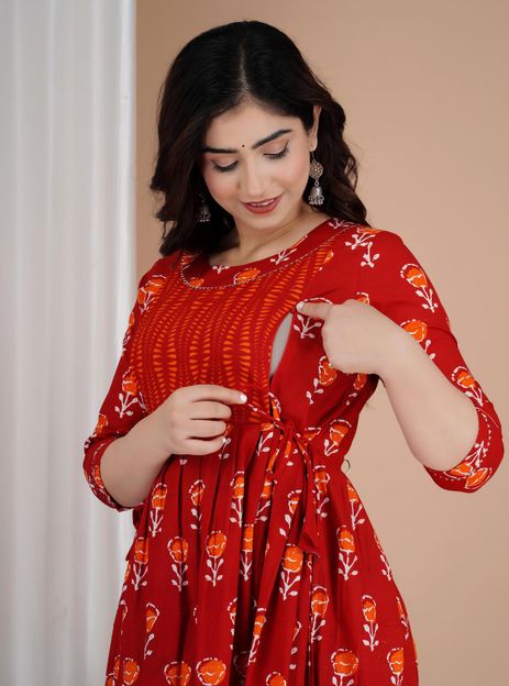 Fashion4Word Women Printed Anarkali Kurta(Maroon)