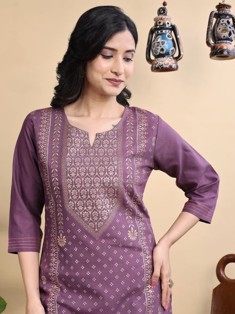 Punky Women Printed, Embellished Straight Kurta(Purple)