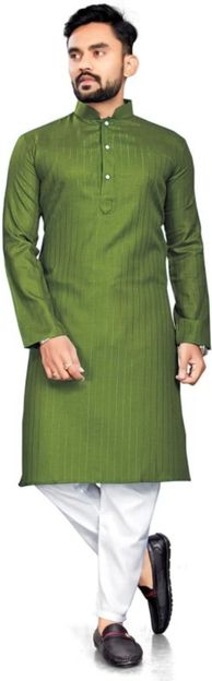 Simran Creation Men Striped Straight Kurta(Light Green)