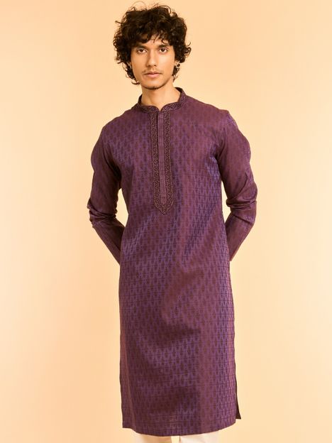 DIWAS by Manyavar Men Embroidered Straight Kurta(Purple)