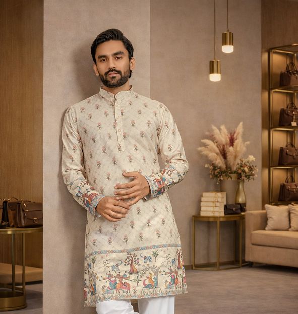 CELLUX Men Printed, Floral Print Straight Kurta(Multicolor)