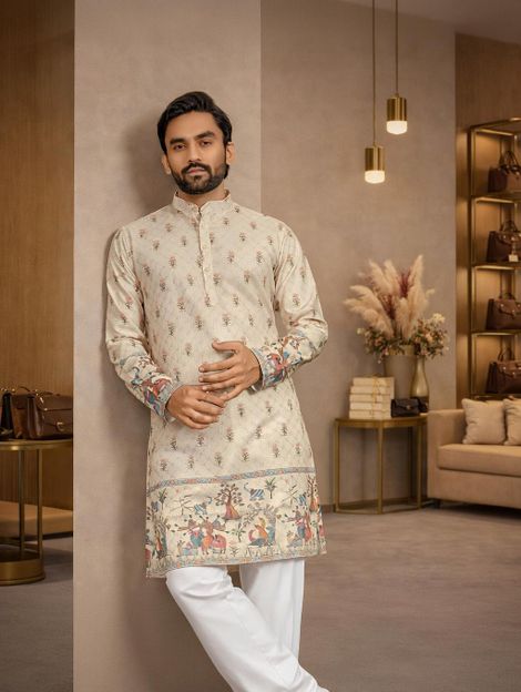 ellark Men Printed, Floral Print, Woven Design, Self Design Straight Kurta(Multicolor)