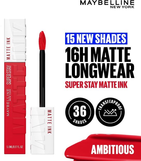 MAYBELLINE NEW YORK Superstay Matte Ink Liquid Lipstick |Transfer Proof|16 Hr Wear(Ambitious, 5 ml)