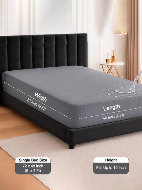 Mattress Protector Single Size Fitted Terry Cotton Breathable, Stretchable, Waterproof Mattress Cover(72 inch x 48 inch, Grey)