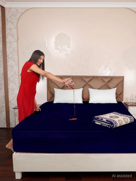 AVI Standard Size Fitted Terry Cotton Breathable, Stretchable, Waterproof Mattress Cover(182.88 cm x 182.88 cm, Blue)