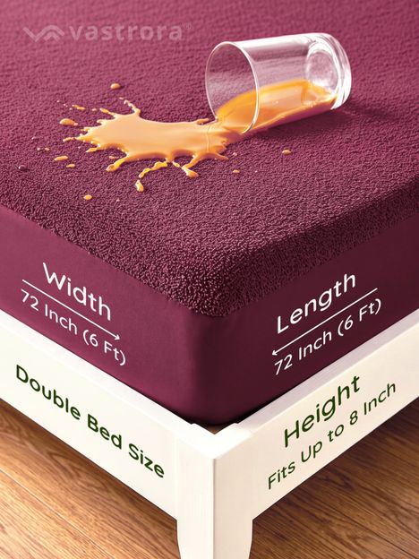 Vastrora Double Size Fitted Terry Cotton Waterproof, Breathable, Stretchable Mattress Cover(72 Inch x 72 Inch, Purple)