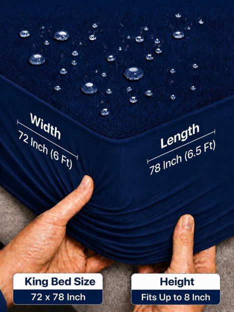 BHARAT GRIHA Double, Queen, King Size Fitted Cotton Waterproof, Stretchable, Breathable Mattress Cover(198 cm x 183 cm, Blue)