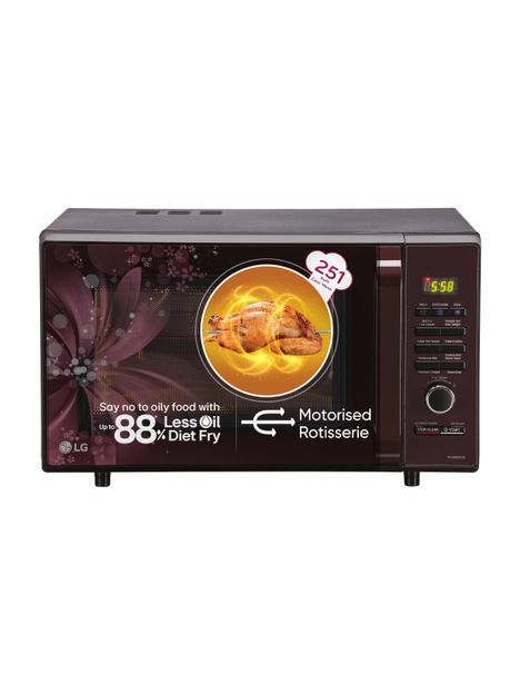 LG 28 L with Diet Fry, Auto Cook Menu, Stainless steel cavity, Pasteurized Milk, 360 degree Motorised Rotisserie for Bar-be-queing, Indian Cuisine, Tandoor Se & Diet Fry Convection Microwave Oven(MC2886BRUM, Black)