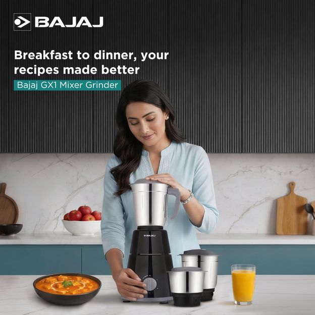 BAJAJ GX 1 500 W Juicer Mixer Grinder(GX 1 Black (410569) | 3 Jars | Black)