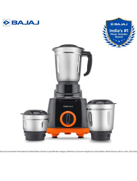 BAJAJ Rex 500 W Mixer Grinder(Rex 500W mixer grinder | 3 Jars | Black, Orange)