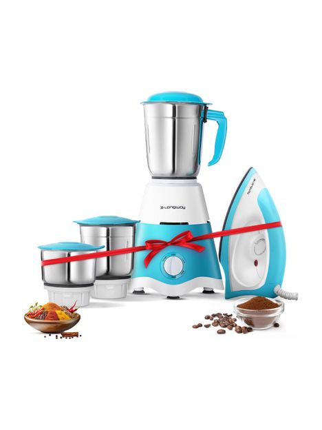 Longway Super Dlx with Kwid 1100 Watt Dry Iron Combo 500 W Juicer Mixer Grinder(Super | 3 Jars | White, Blue)