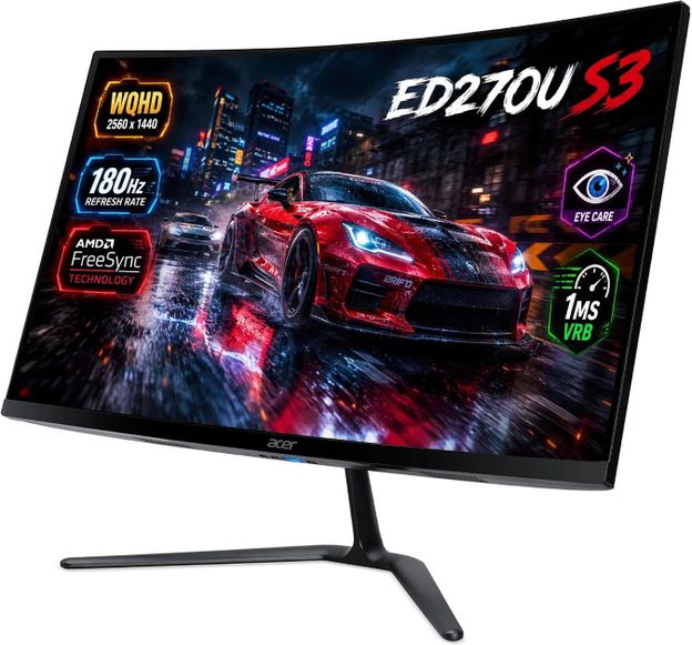 Acer ED0 series 68.58 cm (27 inch) Curved WQHD LED Backlit VA Panel with 1500R Curved, 2 x HDMI, 1 x Display Port, Stereo Speakers, Eye Care, HDR 10 Gaming Monitor (ED270U S3)(AMD Free Sync, Response Time: 1 ms, 180 Hz Refresh Rate)