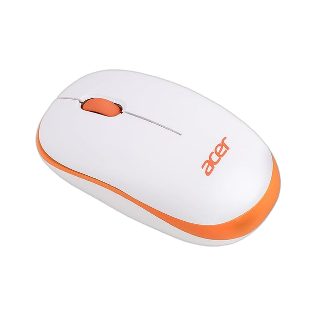 Acer Flow Ambidextrous Optical Mouse with 1600 DPI, Silent Switches, Smart Auto-Sleep Mode, Long Battery Life(2.4GHz Wireless, White, Orange)