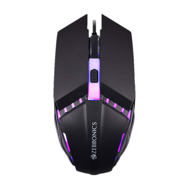 ZEBRONICS Phero Wired Ambidextrous Optical Gaming Mouse with Upto 1600 DPI, 4 Buttons with DPI Switch, Rainbow LED Lights, 3 Million Click Durability, 1.3m Cable(USB 2.0, RAINBOW LED)