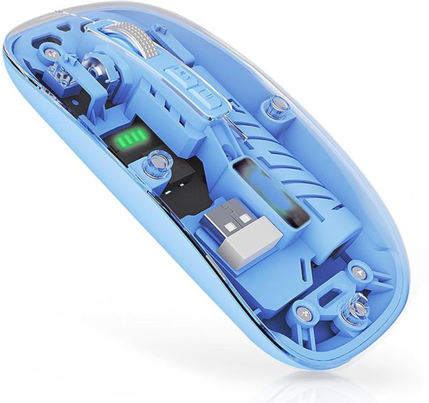 HRYFiNE MS038 Type-C Chargeble Dual Mode 2.4Ghz Wireless Mouse,BT5.2 Ambidextrous Optical Mouse(2.4GHz Wireless, Bluetooth, Blue)