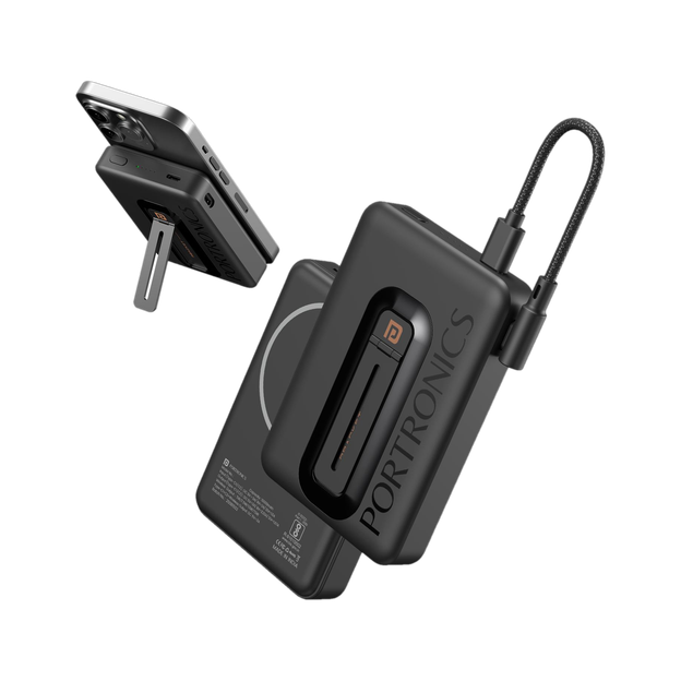 Portronics 10000 mAh 20 W Wired & Wireless With MagSafe Compact Pocket Size Power Bank(Black, Lithium Polymer, Fast Charging for Mobile)