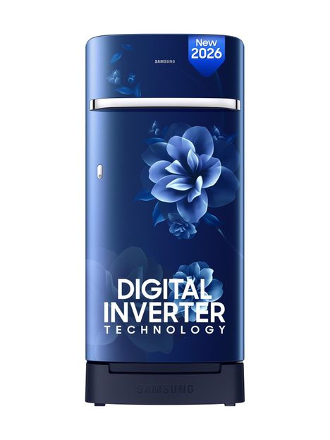 Samsung 189 L Direct Cool Single Door 5 Star Refrigerator with Base Drawer with Digital Inverter, Single Touch Defrost, 2026 Model(Camellia Blue, RR21H2H25CU/HL)