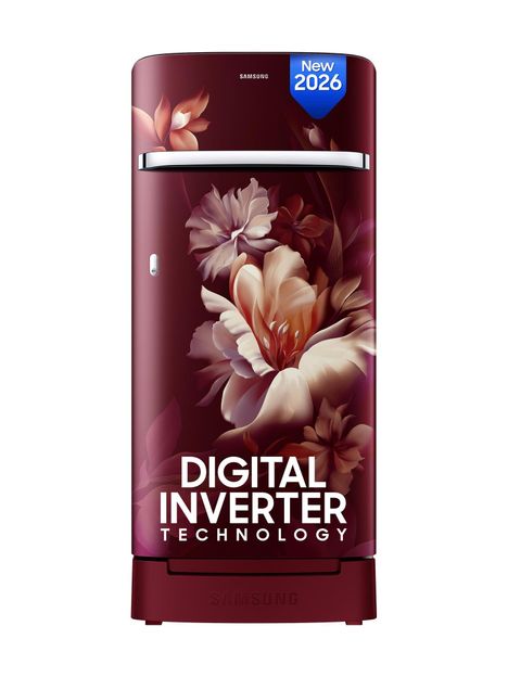 Samsung 189 L Direct Cool Single Door 5 Star Refrigerator with Base Drawer with Digital Inverter, Single Touch Defrost, 2026 Model(Midnight Blossom Red, RR21H2H25RZ/HL)