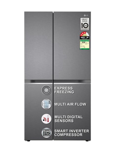 LG 655 L Frost Free Side by Side 3 Star Refrigerator with Smart Inverter Compressor, Express Freeze, Easy Ice Maker & Multi Air Flow(Dazzle Steel, GL-B257HDSY)